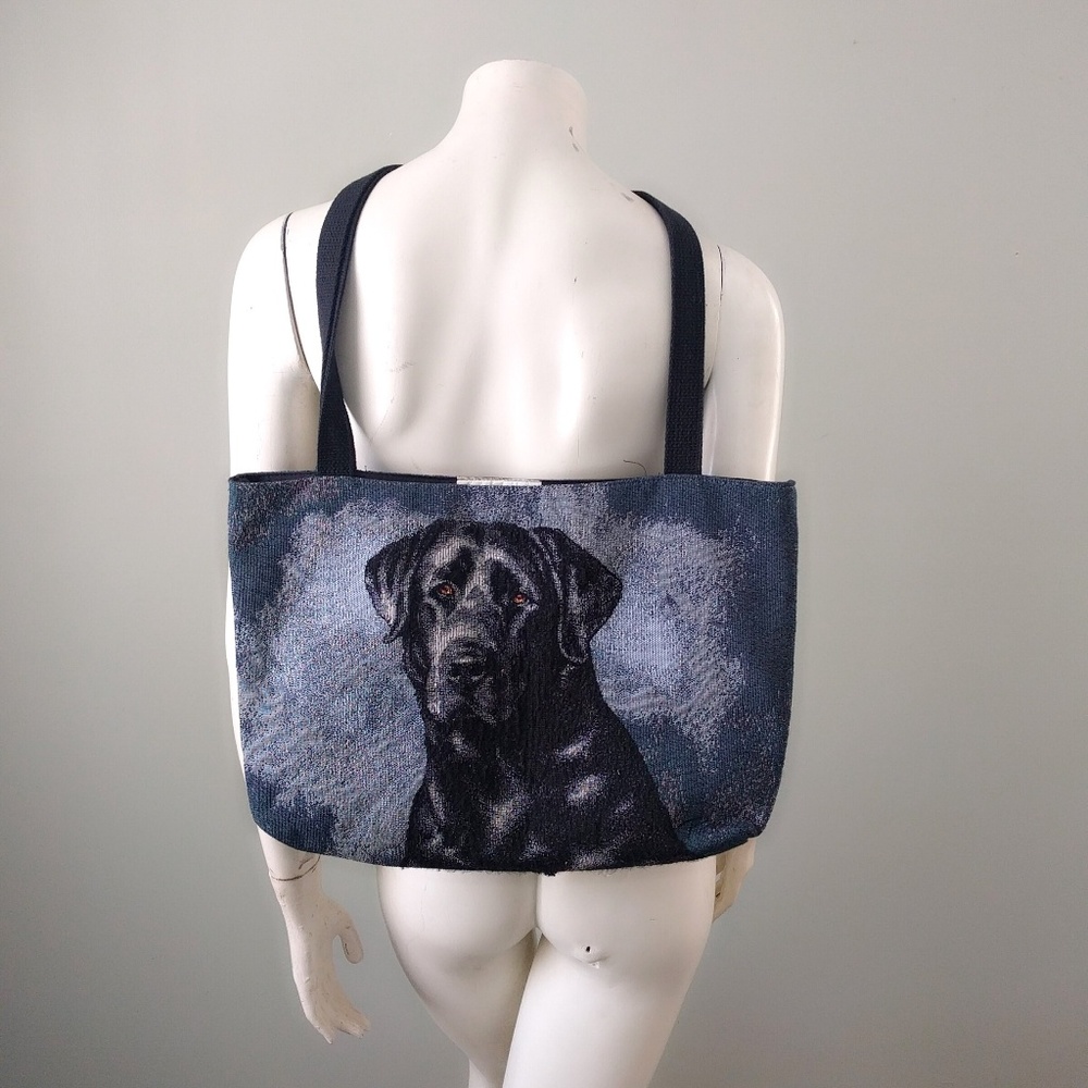 VTG Woven Black Labrador Dog Tapestry Purse